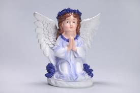NGELES | FIGURA ANGELITA TONOS LILAS ARRODILLADA REZANDO 14 X 13,5 CM.