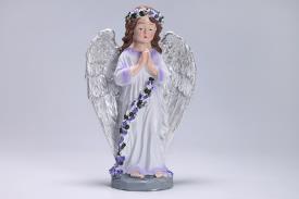 NGELES | FIGURA ANGELITA TONOS LILAS DE PIE CON CORONA DE LAVANDA 15,5 X 10 CM.