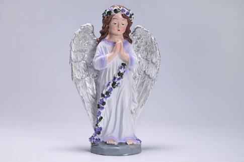 NGELES | FIGURA ANGELITA TONOS LILAS DE PIE CON CORONA DE LAVANDA 15,5 X 10 CM.