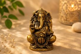 BUDAS Y GANESHAS | FIGURA BRONCE GANESHA SENTADA EN TRONO 5 X 2,5 CM.