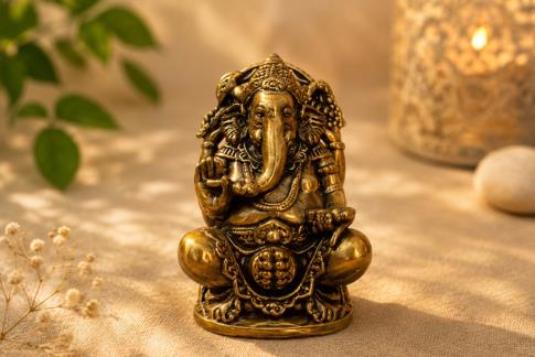 BUDAS Y GANESHAS | FIGURA BRONCE GANESHA SENTADA EN TRONO 5 X 2,5 CM.