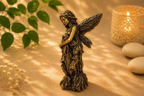HADAS, BRUJAS Y FANTAS�A | FIGURA BRONCE NINFA ALADA SENTADA SOBRE ROCA 5,5 X 2 CM.