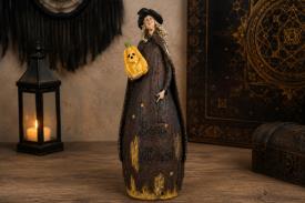 HADAS, BRUJAS Y FANTAS�A | FIGURA BRUJA ALARGADA CON CALABAZA DE HALLOWEEN 47 X 15 CM.