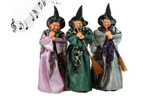 COMODIN | FIGURA BRUJA ROPA BRILLANTE CON MUSICA 40 CM.