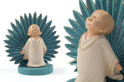FIGURAS DIOSES, BUDAS Y MONJES | FIGURA BUDA NIO FELIZ EN ALTAR AZUL 18,5X17,5CM