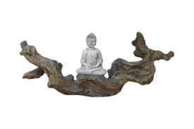 FIGURAS DIOSES, BUDAS Y MONJES | FIGURA BUDA SOBRE TRONCO RESINA 32X8X14 CM.