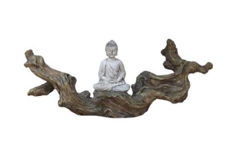FIGURAS DIOSES, BUDAS Y MONJES | FIGURA BUDA SOBRE TRONCO RESINA 32X8X14 CM.
