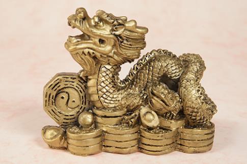 FENG SHUI, VARIOS | FIGURA DE RESINA DRAGON CHINO SOBRE MONEDAS 10X8CM