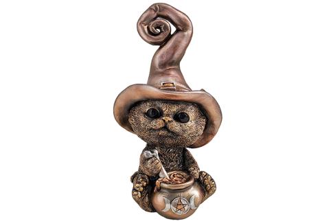 HADAS, BRUJAS Y FANTASA | FIGURA DE RESINA GATO CON CALDERO DISEO TRIPLE LUNA 19X11X10,5CM