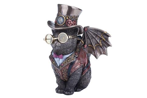 HADAS, BRUJAS Y FANTASA | FIGURA DE RESINA GATO INVENTOR VICTORIANO 13,5X11X9CM