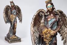 FIGURA DIOSA FORTUNA ALADA COLOR COBRIZO Y AZUL 35 CM RESINA