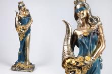 FIGURA DIOSA FORTUNA COLOR COBRIZO Y AZUL 29 CM RESINA