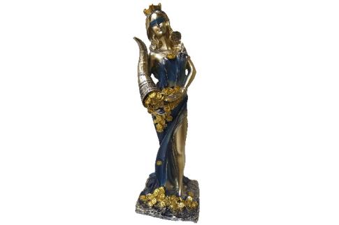 COMODIN | FIGURA DIOSA FORTUNA COLOR COBRIZO Y AZUL 29 CM RESINA