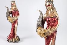 FIGURA DIOSA FORTUNA COLOR DORADO Y ROJO 23 CM RESINA