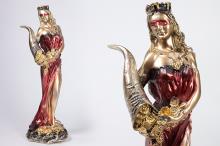 FIGURA DIOSA FORTUNA COLOR DORADO Y ROJO 28 CM RESINA