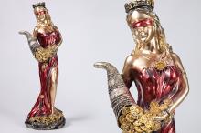 FIGURA DIOSA FORTUNA COLOR DORADO Y ROJO 32 CM RESINA