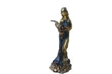 FIGURA DIOSA FORTUNA COLOR DORADO Y VERDE CON CUERNO ROJO 63 CM RESINA