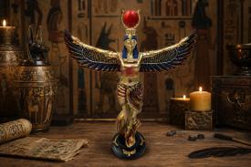 EGIPTO | FIGURA DIOSA ISIS EN VIVOS COLORES 25 X 17 CM.