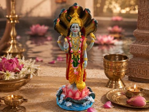 BUDAS Y GANESHAS | FIGURA DIOSA MANASA EN VIVOS COLORES 30X12,5CM.