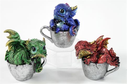 FIGURAS DRAGONES | FIGURA DRAGONCITO METIDO DENTRO DE TACITA (COLORES SURTIDOS) 9,8CM