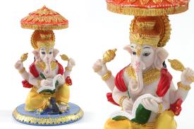 FIGURAS DIOSES, BUDAS Y MONJES | FIGURA GANESHA COLORES CON SOMBRILLA 17X10CM