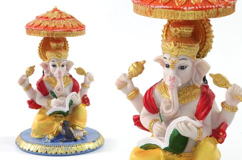 FIGURAS DIOSES, BUDAS Y MONJES | FIGURA GANESHA COLORES CON SOMBRILLA 17X10CM