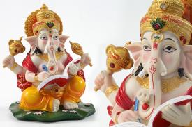 FIGURAS DIOSES, BUDAS Y MONJES | FIGURA GANESHA COLORES SENTADA SOBRE HOJA 24X19,5CM