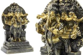 FIGURAS DIOSES, BUDAS Y MONJES | FIGURA GANESHA CON 5 CABEZAS EN ALTAR 22X13CM