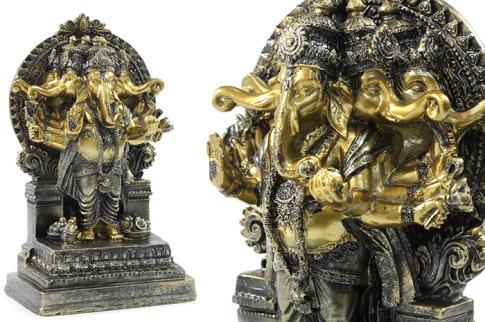FIGURAS DIOSES, BUDAS Y MONJES | FIGURA GANESHA CON 5 CABEZAS EN ALTAR 22X13CM