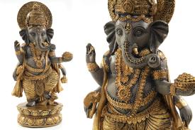 FIGURAS DIOSES, BUDAS Y MONJES | FIGURA GANESHA DE PIE NEGRA Y DORADA 32,5CM