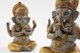 FIGURAS DIOSES, BUDAS Y MONJES | FIGURA GANESHA REZANDO NEGRA Y DORADA 18,5CM