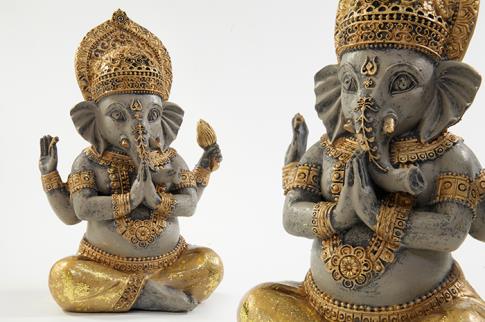 FIGURAS DIOSES, BUDAS Y MONJES | FIGURA GANESHA REZANDO NEGRA Y DORADA 18,5CM