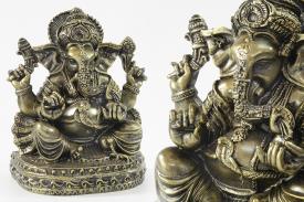 FIGURAS DIOSES, BUDAS Y MONJES | FIGURA GANESHA SENTADA COLOR DORADO 28X21CM