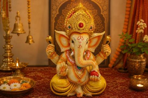COMODIN | FIGURA GANESHA SENTADA EN VIVOS COLORES 32 X 26 CM.