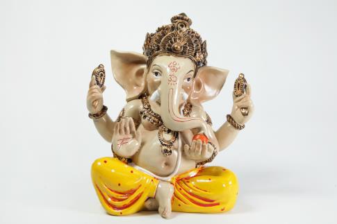 BUDAS Y GANESHAS | FIGURA GANESHA TONOS CALIDOS SENTADA 20X13CM
