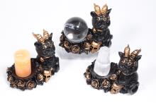 FIGURA GATITO ADORABLE CON CUERNOS Y PENTAGRAMA BASE ESPECIAL PARA BOLA DE CRISTAL U OTROS 11X12 CM.