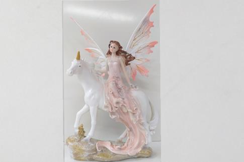 COMODIN | FIGURA HADA COLOR ROSA SOBRE UNICORNIO 33CM