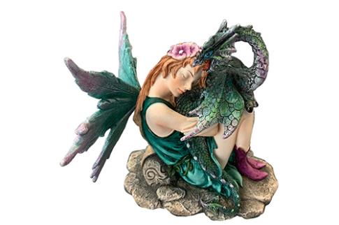 COMODIN | FIGURA HADA ESMERALDA CON DRAGON 13.5 X 12 X 12CM
