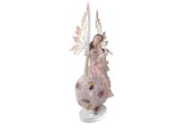 FIGURA HADA PENSATIVA COLOR ROSA SOBRE BOLA FLORAL 24,5CM