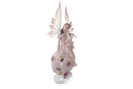 FIGURAS DE HADAS, DUENDES, GNOMOS Y NINFAS | FIGURA HADA PENSATIVA COLOR ROSA SOBRE BOLA FLORAL 24,5CM