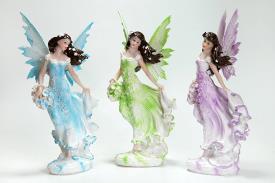 HADAS, BRUJAS Y FANTAS�A | FIGURA HADA ROMANTICA COLOR VERDE/LILA/AZUL CON DECORACION FLORAL 22X12X6CM