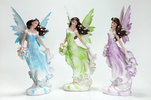 HADAS, BRUJAS Y FANTAS�A | FIGURA HADA ROMANTICA COLOR VERDE/LILA/AZUL CON DECORACION FLORAL 22X12X6CM
