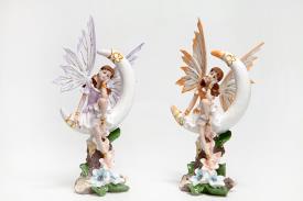 HADAS, BRUJAS Y FANTAS�A | FIGURA HADA ROMANTICA SENTADA SOBRE LUNA CON FLORES (COLORES SURTIDOS) 11X7X20CM