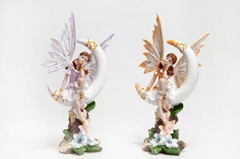 HADAS, BRUJAS Y FANTAS�A | FIGURA HADA ROMANTICA SENTADA SOBRE LUNA CON FLORES (COLORES SURTIDOS) 11X7X20CM