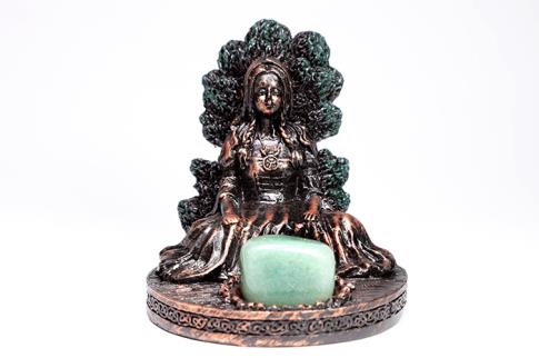 HADAS, BRUJAS Y FANTASA | FIGURA MADRE TIERRA SENTADA BASE ESPECIAL PARA BOLA DE CRISTAL O MINERAL 13X11 CM.