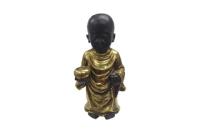 FIGURA MONJE BUDA DE PIE DORADO CON CUENCO 22.5X12X10 CM.