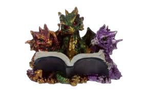 FIGURAS DRAGONES | FIGURA RESINA 3 DRAGONES BEBE LEYENDO 10.5X8X7 CM.