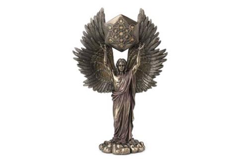 COMODIN | FIGURA RESINA ANGEL METATRON C/CUBO GEOMETRICO 34 X 22.5 X 9 CM.