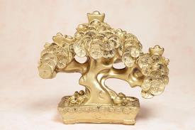 FENG SHUI, VARIOS | FIGURA RESINA ARBOL DORADO FENG SHUI MONEDAS. ABUNDANCIA Y SUERTE 12x10CM