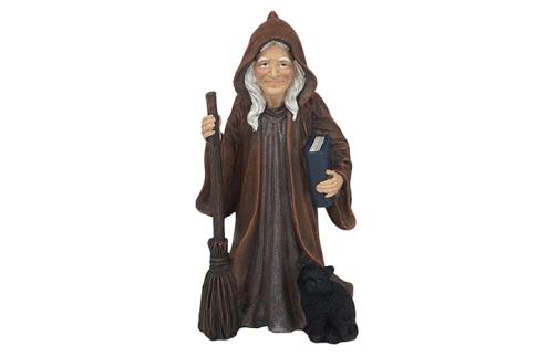 HADAS, BRUJAS Y FANTASA | FIGURA RESINA BRUJA CON ESCOBA Y GATO 20X15,5X7,50CM